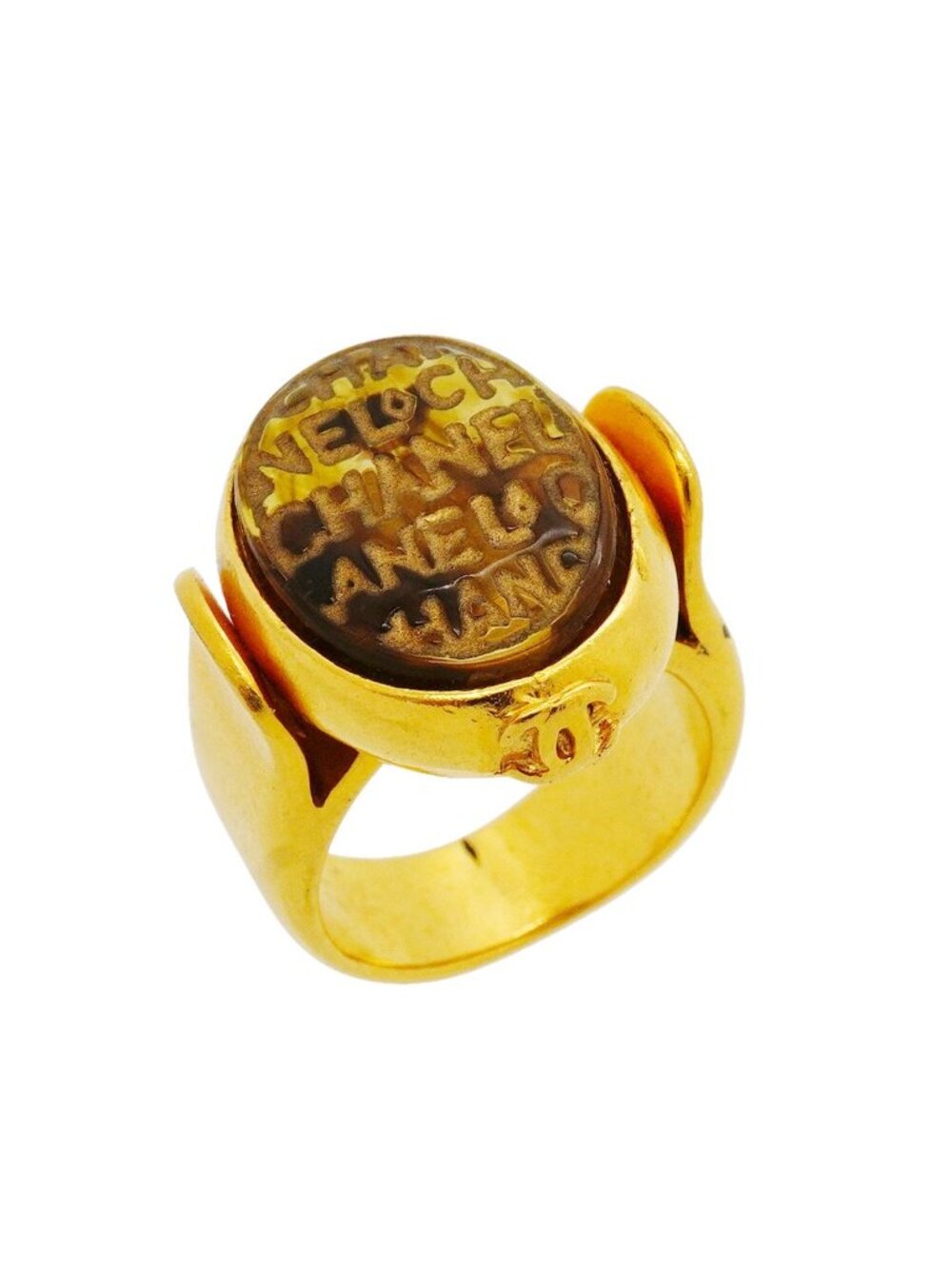 Chanel Ring Vintage CC Logo Gold Plated Gripoix